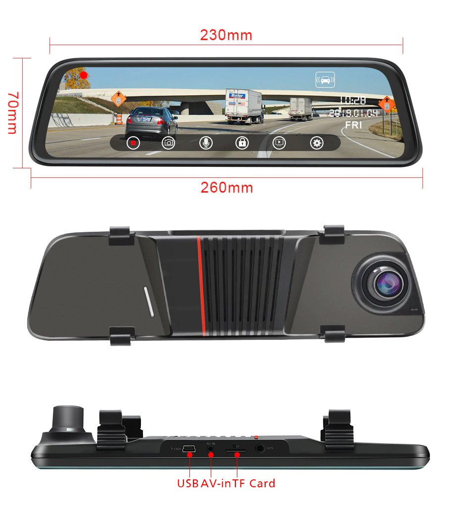 mirror dash cam rear size
