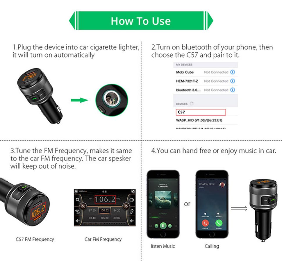 bluetooth fm transmitter how to use