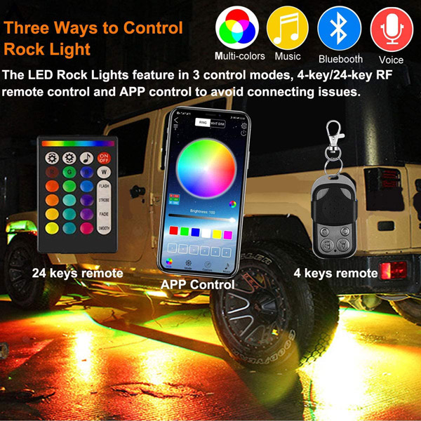 rock lights led with 3 control modes
